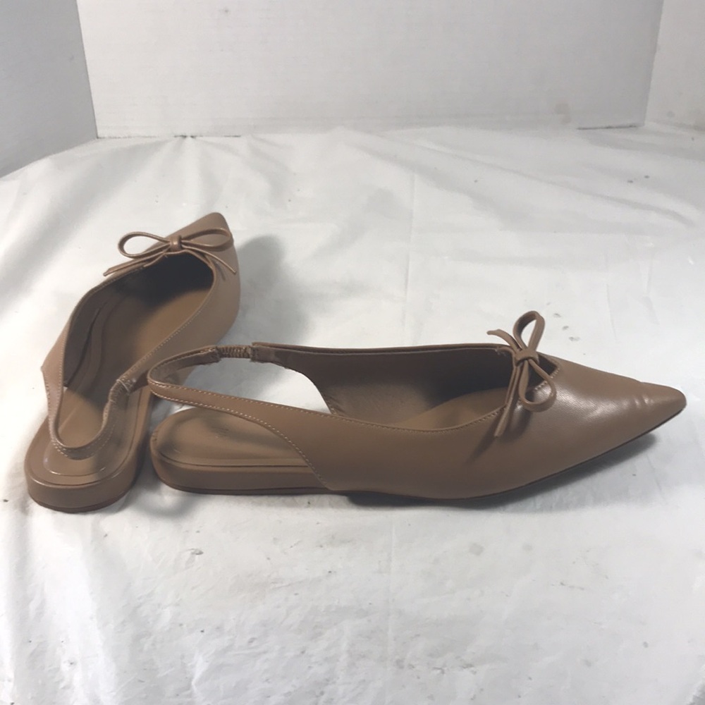 H & M Women’s Nude Brown Bow-Decorated Slingback Pointy Toe Vegan Shoes Flats View 5